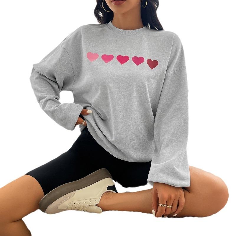 Женская осенне-зимняя трикотажная повседневная свободная толстовка с длинным рукавом с принтом