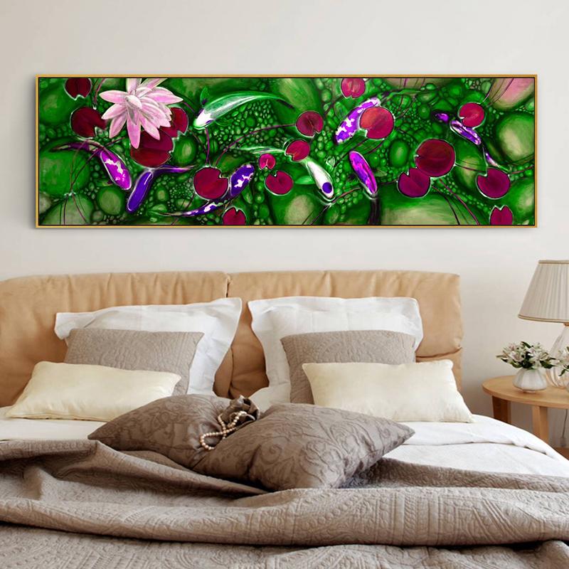 Новая картина маслом «Золотая рыбка в озере» в китайском стиле, напечатанная на холсте, фэн-шуй, постеры с изображением лотоса кои для украшения гостиной