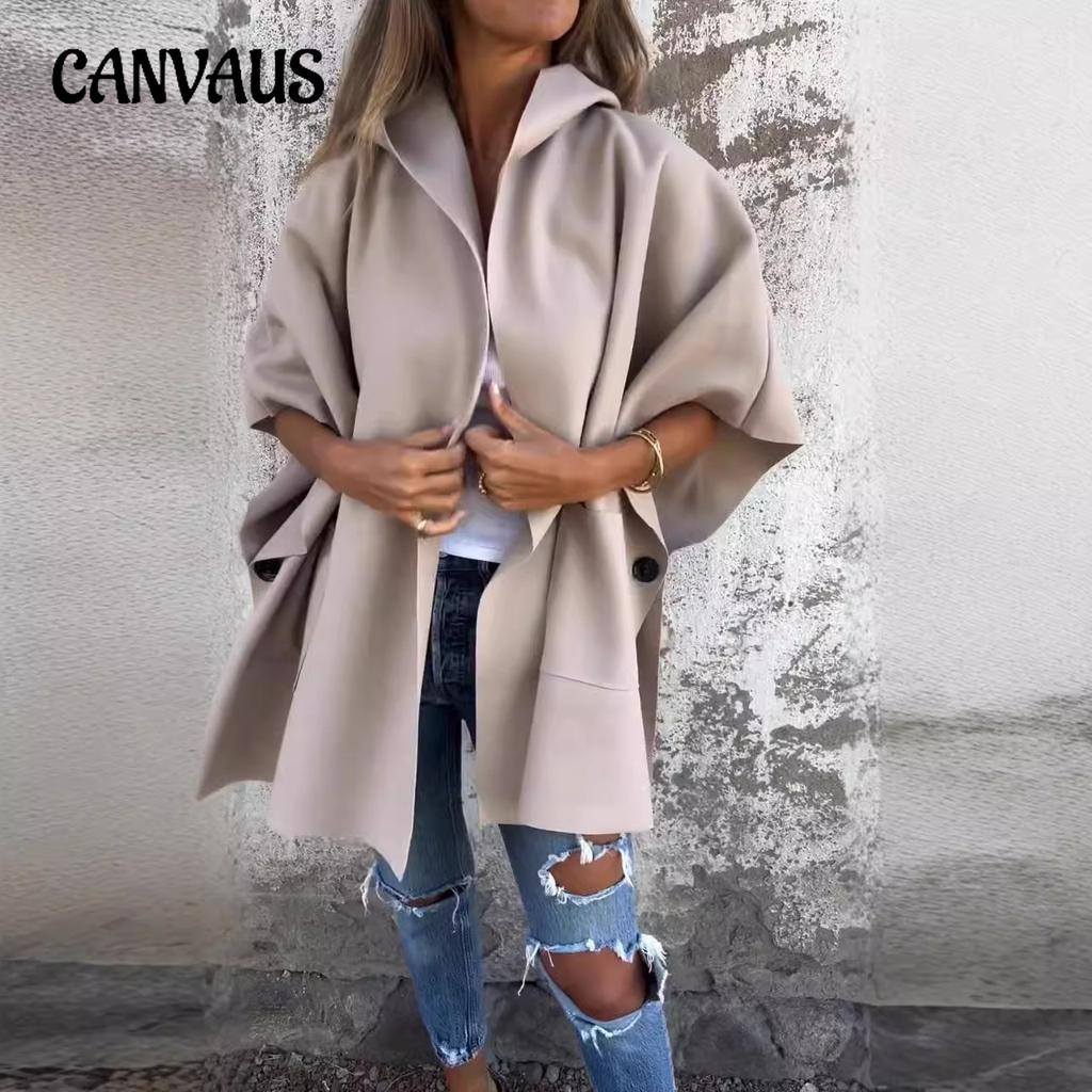 Autumn and Winter Women's Shawl Lapel One-piece Cape Jacket