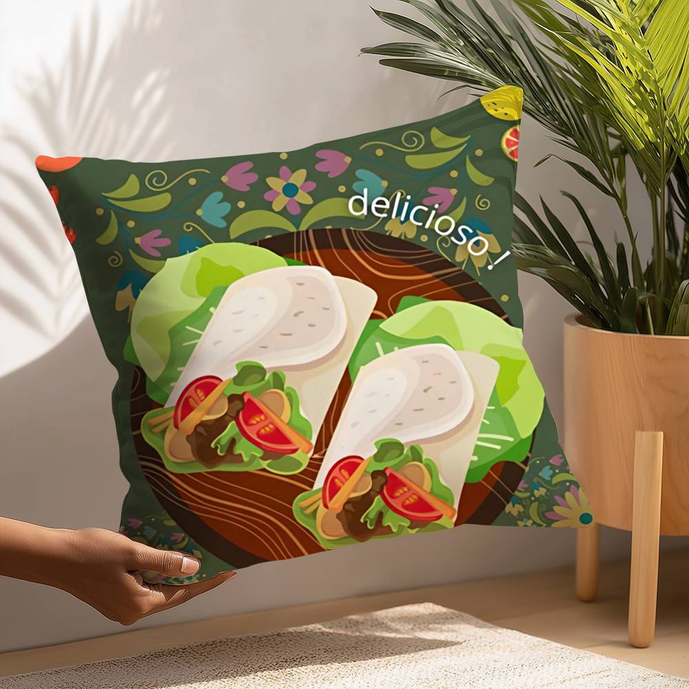 Food Paella Pizza Wall Art Pillow Case Sofa Decorative Home Double-sided Printing Short Plush Cushion Pillow Cover Holiday Gift