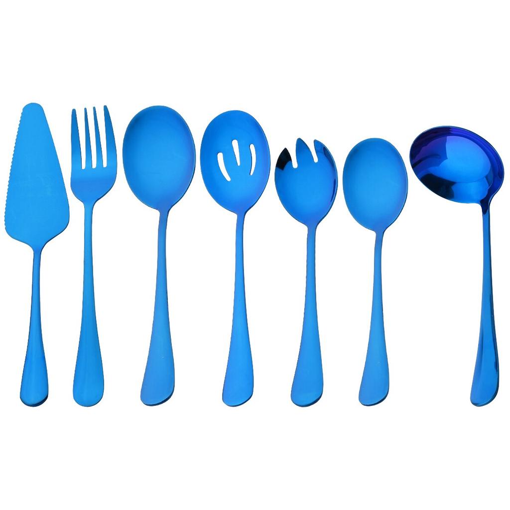 7 шт. золотой набор посуды, посуда из нержавеющей стали, лопаточка для торта, ложка для супа, дуршлаг, ложка, вилка для салата, ложка, набор столовых приборов