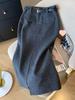 Gray Retro Sequin Woolen Midi Skirt with Slit - Autumn/Winter Slimming Design