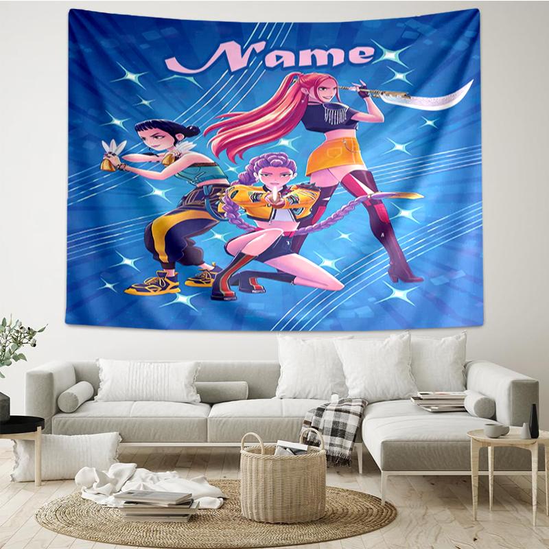 Custom Name KPop Demon Hunters Print Tapestry, Backdrop, Easy Setup, Ideal for Bedroom, Office & Living Room, with Aesthetic Wall Hanging Decor.