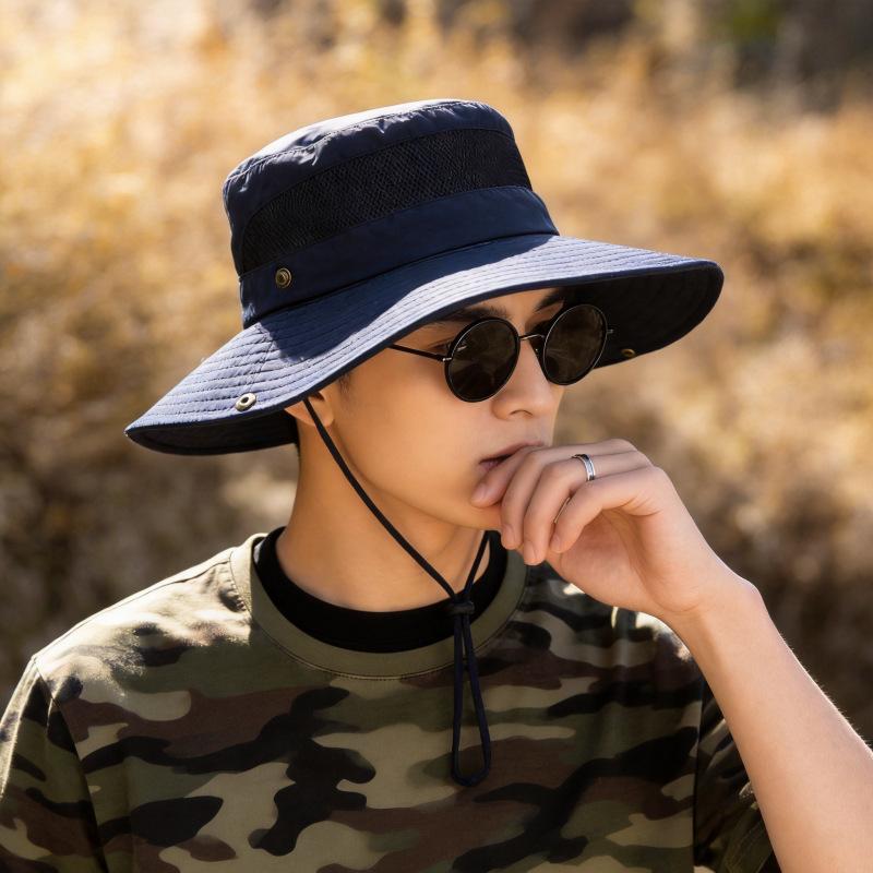 Spring and summer new big head circumference bucket hat men's mesh breathable outdoor mountaineering fishing wide brim sun hat