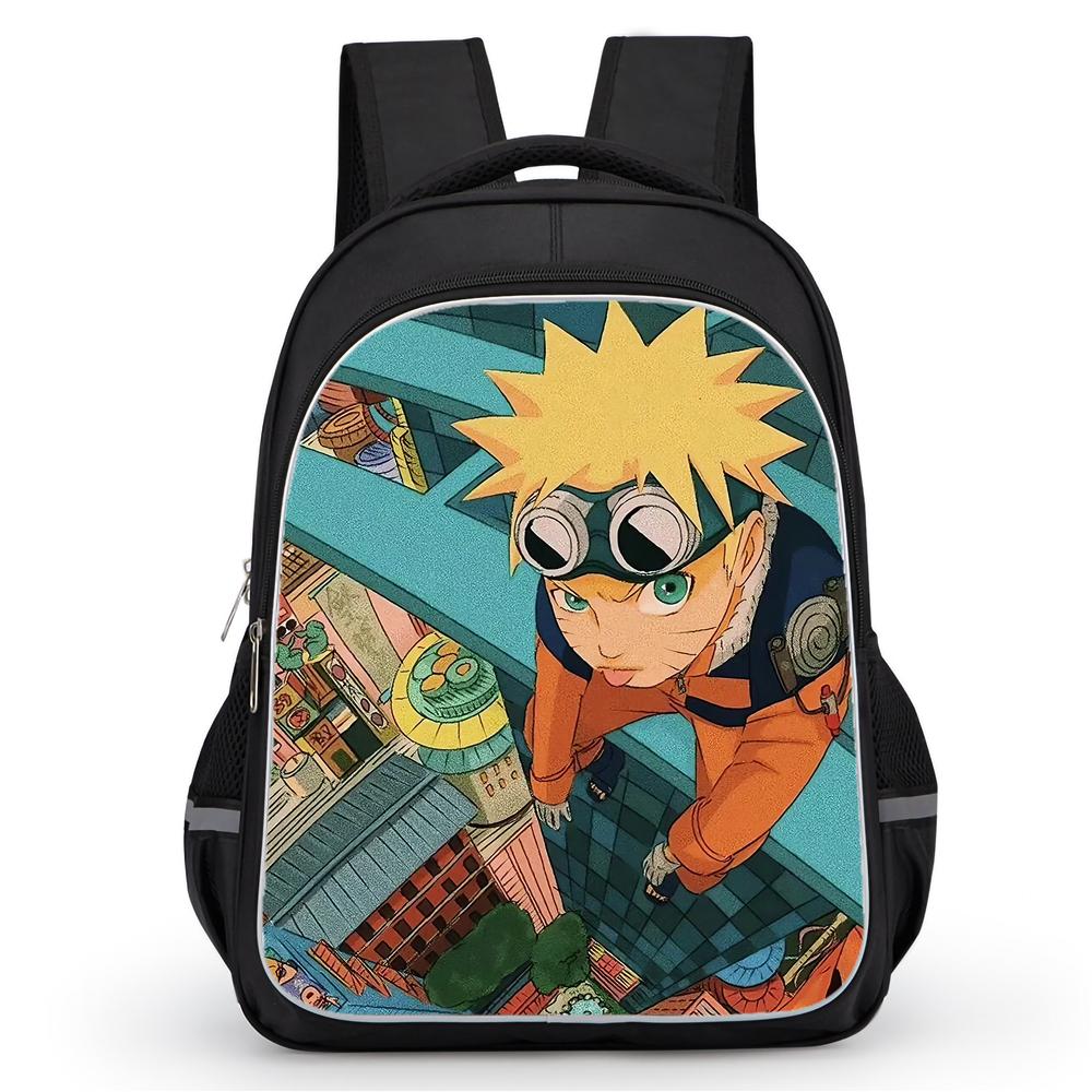 Карманы на двойной молнии, дизайн NARUTO, подходит для мальчиков и девочек, прочный, легкий, 16-дюймовый детский мультяшный школьный рюкзак, возраст 5-11 лет.