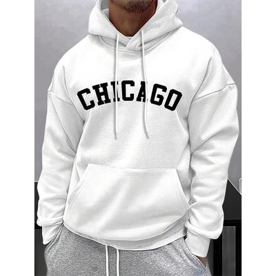 Толстовки с капюшоном Street Letter Chicago Printing для мужчин, пуловеры с карманами и шнурками, мягкие толстовки из термофлиса, осенняя одежда