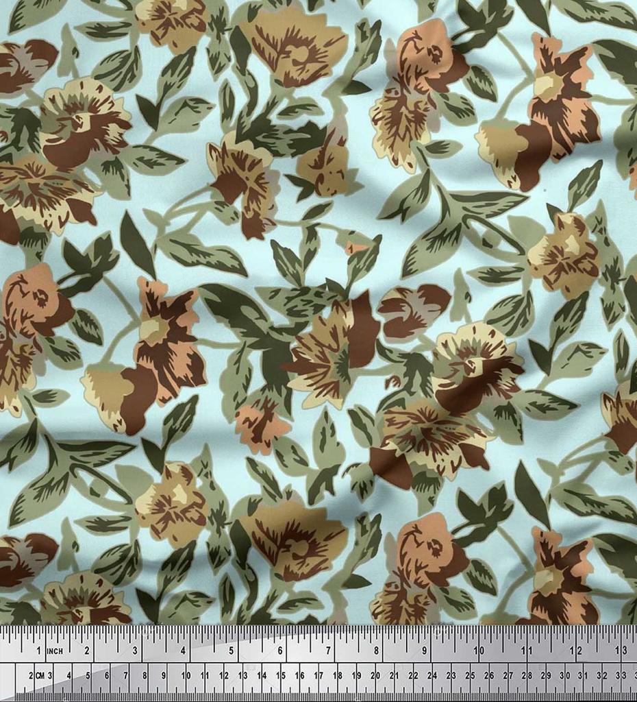 Soimoi Ткань из хлопчатобумажного батиста с рисунком в виде листьев и цветочного декора, метр 42 дюйма