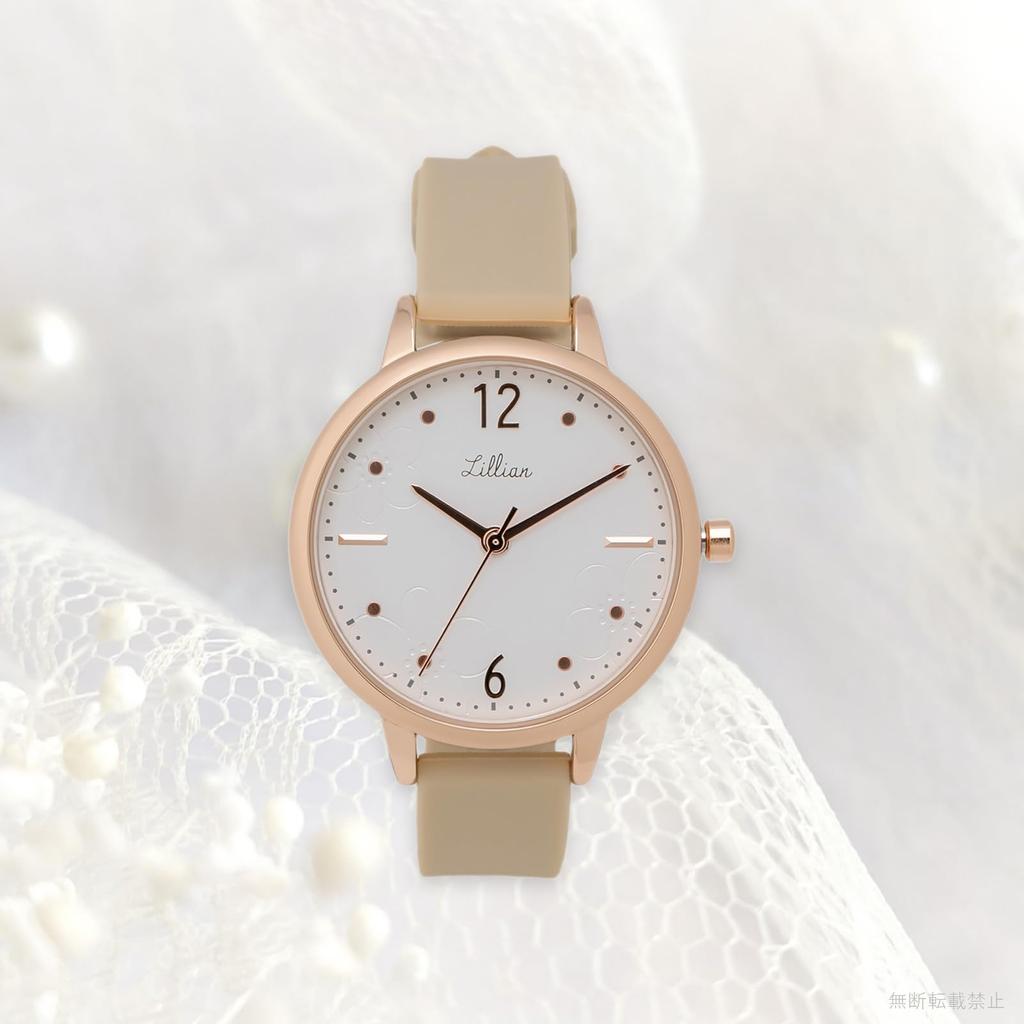 Часы аналоговые с цветочным узором, силиконовый ремешок, бежевый [Fieldwork] женские YM111-2