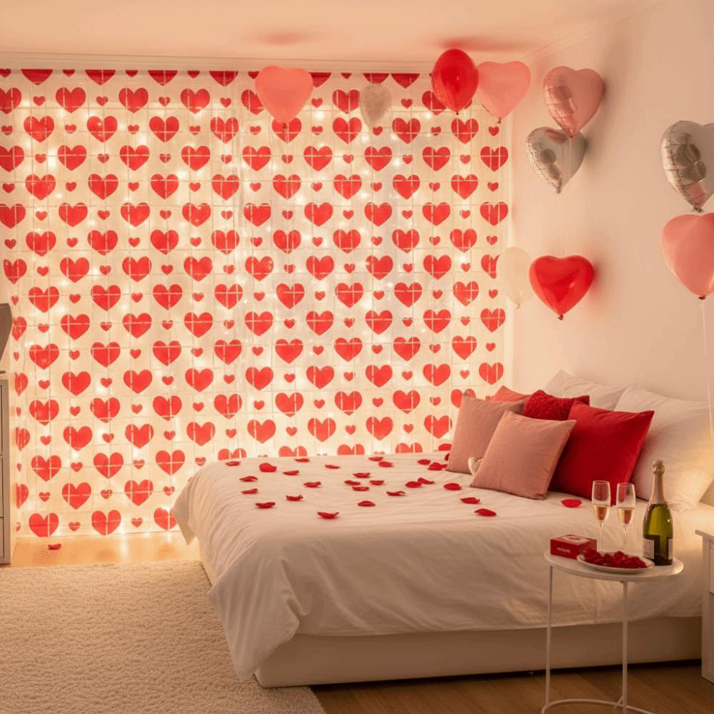 Hanging Valentine's Day Party Backdrop Foldable Streamers Curtains Valentines Day