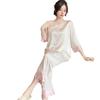 Spring and summer ice silk pajamas women's new Chinese-style fringed jacquard thin national style silk loungewear suit antique design