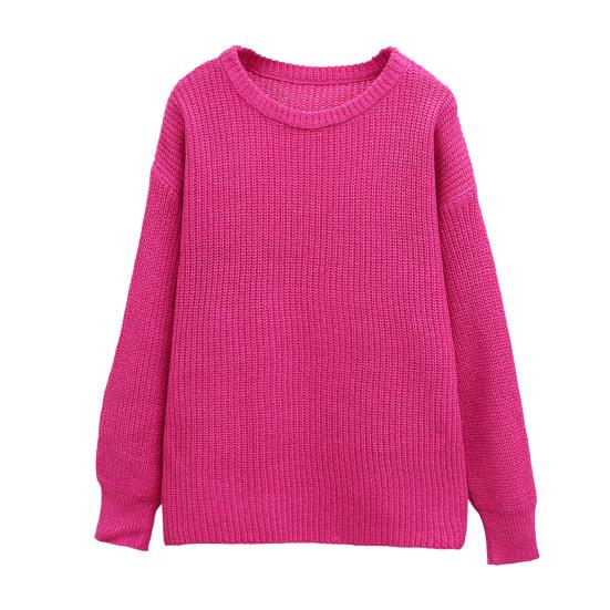 Женский пуловер с круглым вырезом, длинными рукавами, из эластичной ткани, вязаный топ, однотонный, свободного кроя