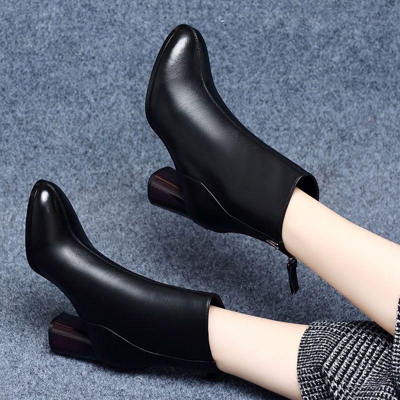 Модные женские ботинки с раздельным носком на толстом круглом высоком каблуке, женские кожаные ботинки Mujer 2024, новый фирменный дизайн, зимняя обувь Women56gh