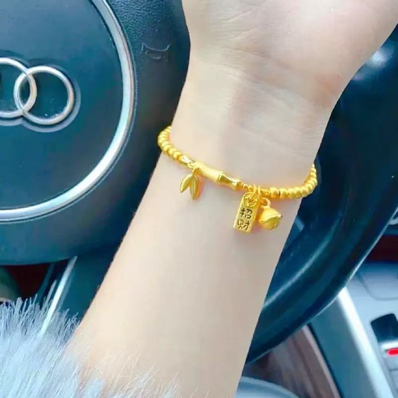 Бамбуковый браслет женский шаг за шагом для привлечения богатства колокольчик Нафу песок золото бусины сливового цвета