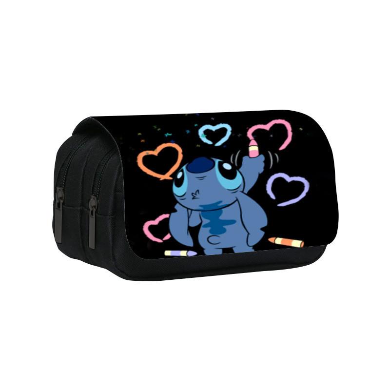 Двухслойная пенал-карандашница Stitch для студентов из полиэстера с местом для хранения