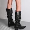 Мода Осень Винтаж Толстый Каблук Женские Западные Ковбойские Сапоги Мода Обувь Слипоны Женские Элегантные Рыцарские Длинные Ботильоны