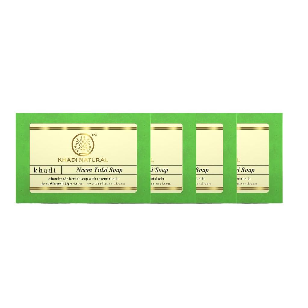 Khadi Natural Neem Tulsi Herbal Bath Soap Bar Gentle Daily Cleansing Soap For All Skin Types Essential Oils Pack Of 4 x 125g