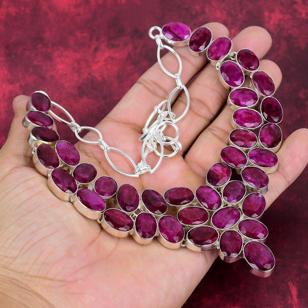 Red Ruby Gemstone Handmade Necklace, 925 Sterling Silver Adjustable Chain Necklace Dainty Jewelry For Thanksgiving