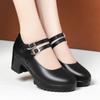 Fashion Spring Vintage Soft Leather Mary Jane Women's Platform Shoes 2024 Block High Heel Comfort Office Model Mom Single Shoes