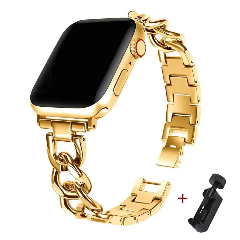 Cuban Link strap for Apple watch Band 40mm 41 38 44 49 45 42 46mm Stainless steel metal bracelet iWatch series ultra 10 9 8 7 6