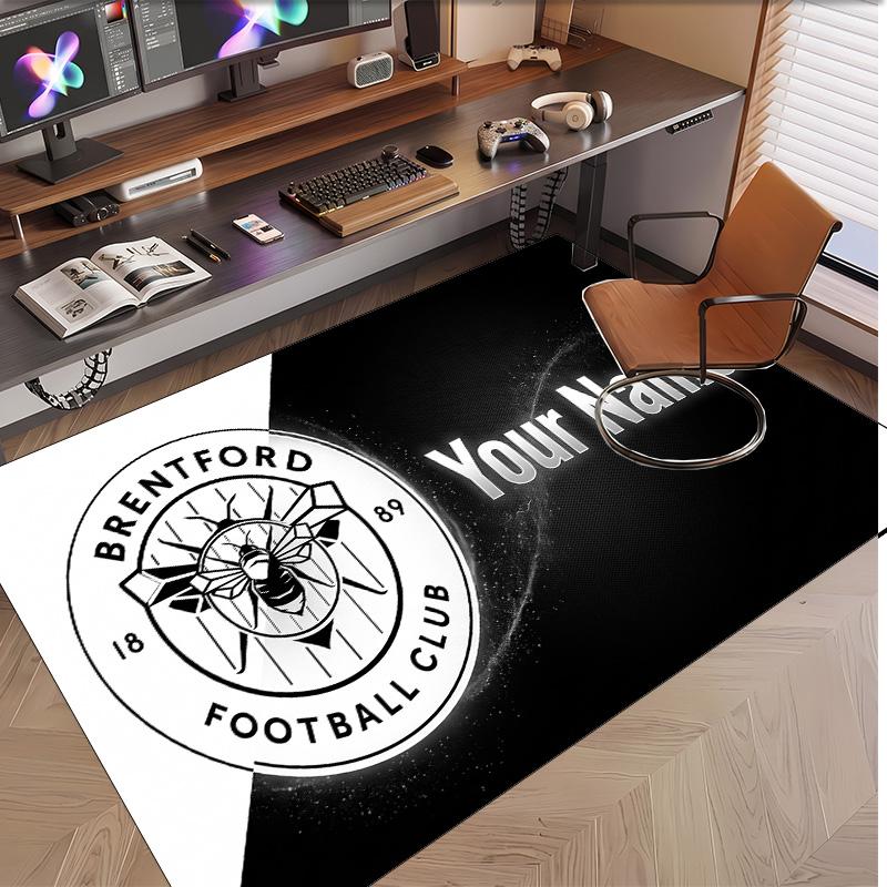 Personalized Crystal Velvet Carpet Brentford Football Pattern Non Slip Floor Rug