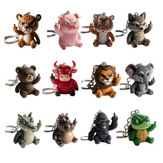 Middle Finger Animal Keychain Wolf Cow Pig Tiger Elephant Shape