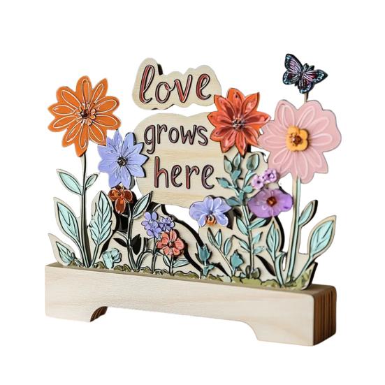 Украшение для сада мамы «Любовь растет здесь» Знак с деревянной основой Украшение для стола в центре Подарки на День матери День рождения