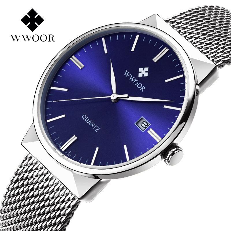Wwoor Hold Love 8826 Мужские кварцевые часы на сетчатом ремешке Тонкие Водонепроницаемые
