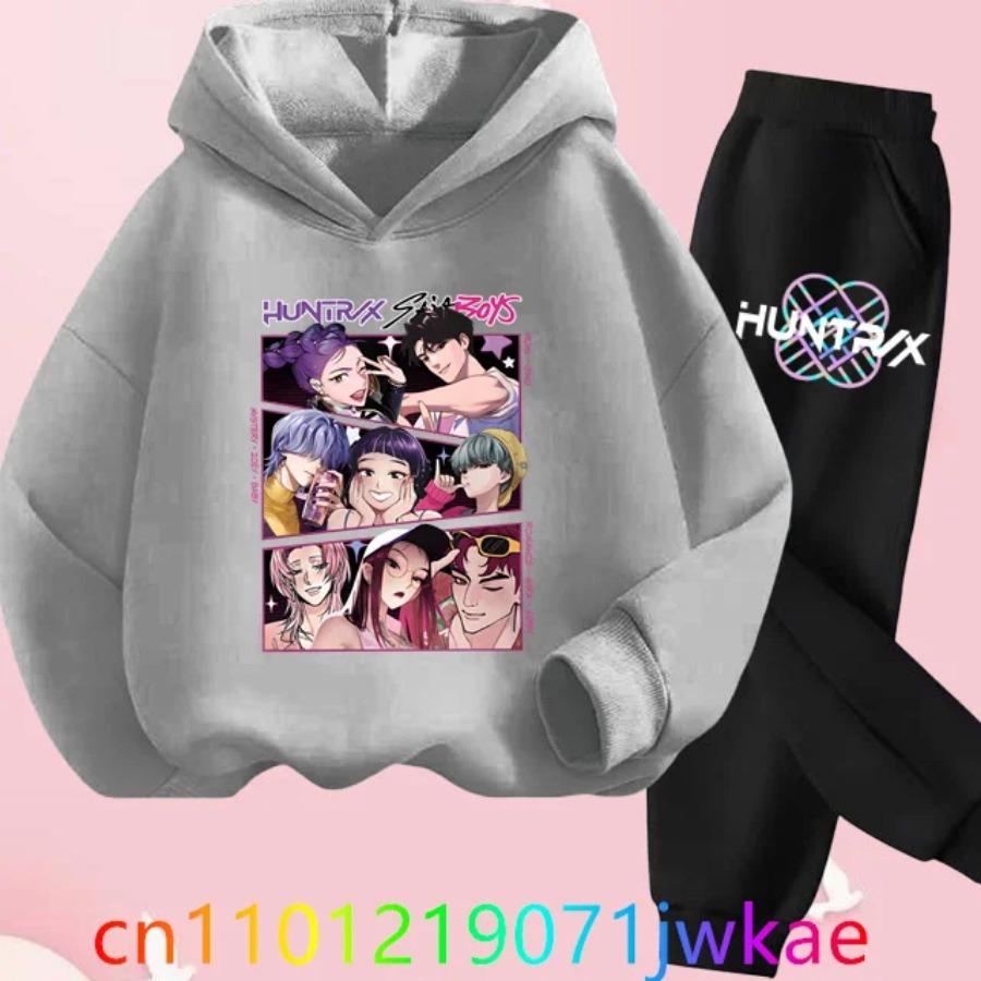 Детский костюм с капюшоном KPop Охотники на демонов с принтом Детская одежда Y2K Толстовки+Брюки Спортивные комплекты
