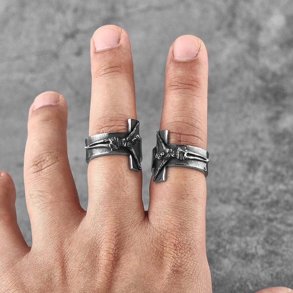 Кольцо с крестом Иисуса в Страстную пятницу, мужские кольца из нержавеющей стали, панк-амулет для парня-байкера, ювелирные изделия, креативный подарок