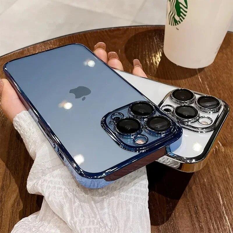 Роскошный прозрачный чехол с покрытием для IPhone 15 14 13 12 11 Pro Max Plus Mini XS XR X, защитная пленка для полного объектива, противоударный чехол