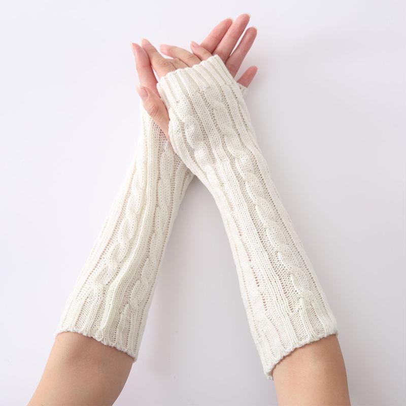 White 30cm Glove New Autumn and Winter Men and Women Mid To Long Fake Sleeves Knitted Yarn Insulation Dew Half Finger Arm Cover