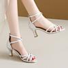 Fashion 2024 Summer New Outwear Women's Large Sandals Solid Color Sexy Open Toe One Line Buckle Comfortable High Heel Single Shoes