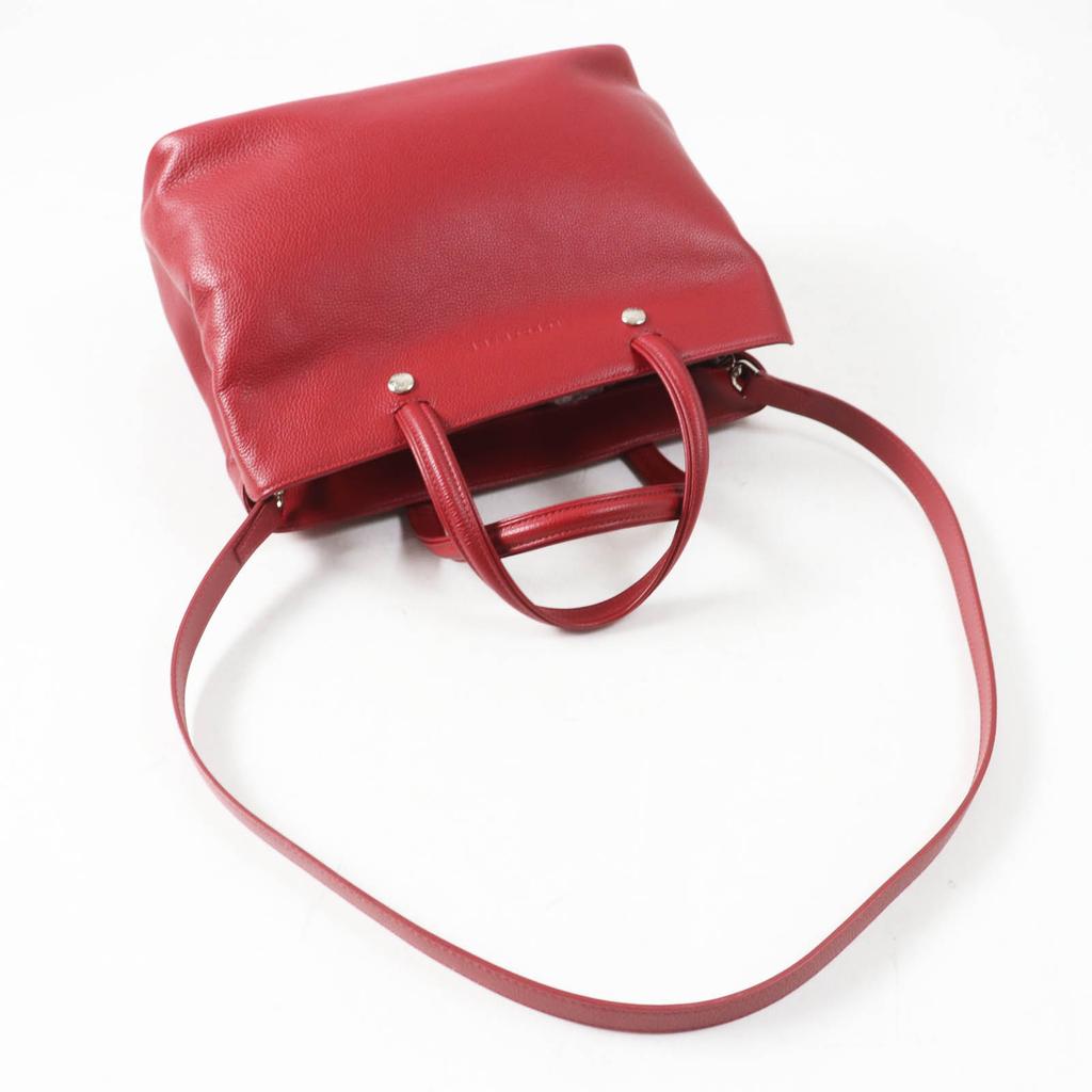 Отличная сумка Longchamp через плечо Le flowne Логотип выгравирован 2-в-1 ручная сумка/ Красная кожа Женская Б/у