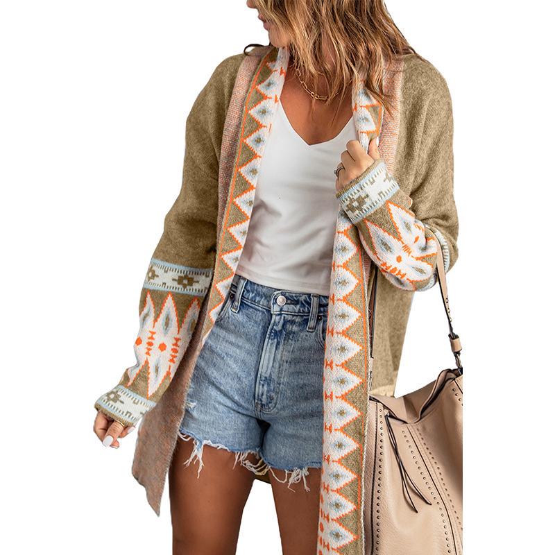 Shi Ying Ethnic Style Printed Knit Cardigan for Women - Autumn/Winter Collection
