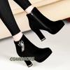 Fashion Sexy Fashion Women Rhinestone Thick Heeled Platform Short Boot Autumn Winter 2025 New High-heeled Ankle Boots Fashion Round Head