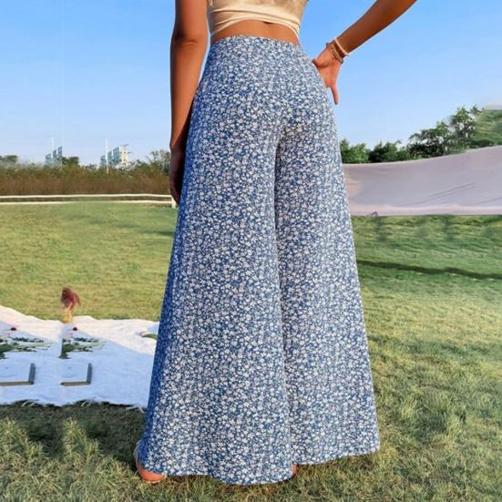 Женские брюки с высокой талией, цветочным принтом, широкие брюки в винтажном стиле, свободный крой, повседневные длинные брюки с карманами