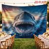 Shark Sunset Ocean Wave Wall Hanging Tapestry, 100% Polyester Backdrop, Romantic Indoor Outdoor Decor for Wedding & Couple Gift