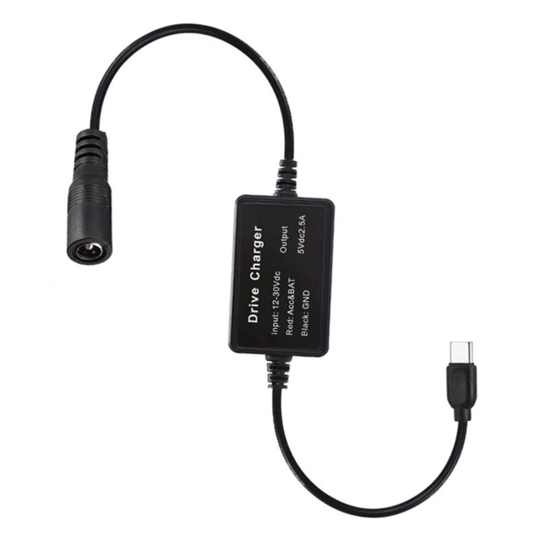 Автомобильный кабель питания 9В/12В/24В DC5521 на USB C, адаптер-преобразователь DC5.5x2.1 на Type C, выход 5В 2.5А для видеорегистратора, роутера