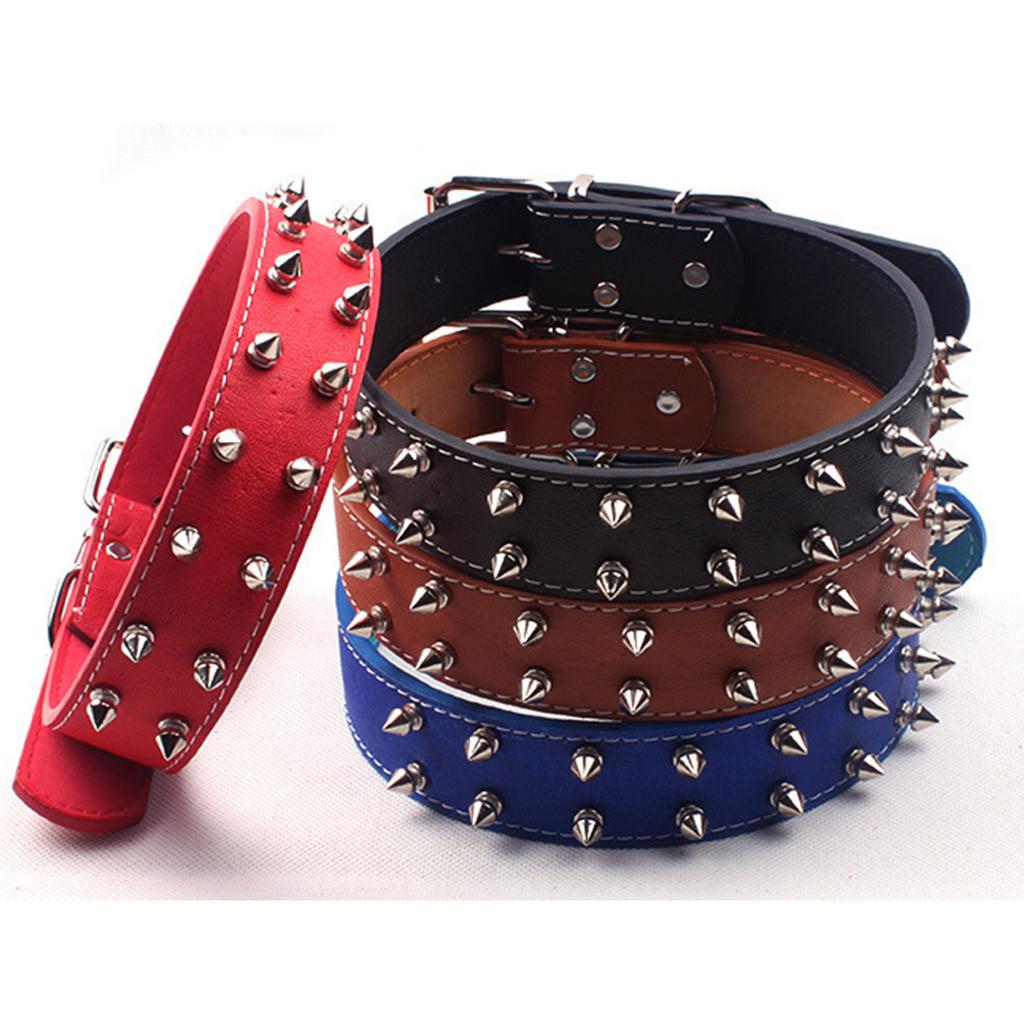 Punk Style Dog Collar with Spikes PU Leather Adjustable Studded Spiked Dog Collar Rivet Pet Collar