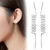 Womens Korean Fashion Elegant Anti-allergy 925 Silver Plated Dangle Ear Stud Earrings Female Simple Earline Long Tassel Ear Jewelry