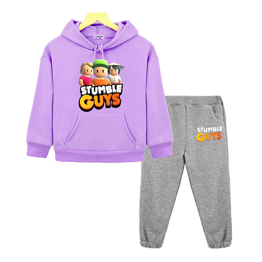 Stumble Guys Boy Girl Hooded Sets Autumn Fleece Sweatshirt Anime Hoodie 2pcs Pullover+pants Casual Jacket Kids Boutique Clothes