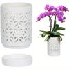 Orchid Pot with Drainage & Saucer 4 Inch - Ceramic Indoor Outdoor Plant Pots, Slotted Breathable Planter with Holes for Orchid Repotting