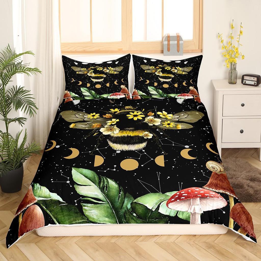 Mushroom Pattern Duvet Set 3D Digital Printing Set Wild Plant Bedding Set