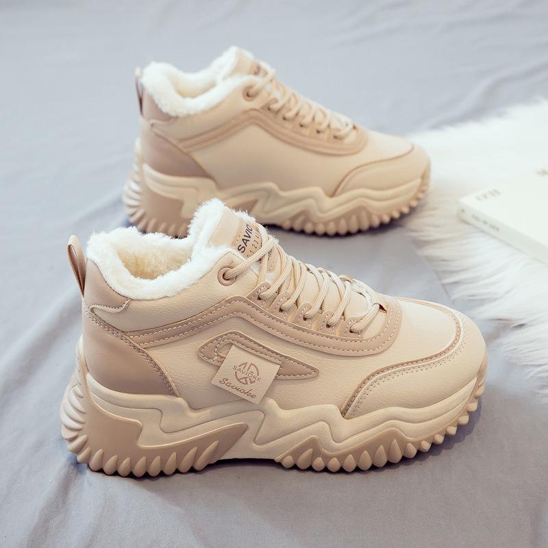 Флисовые утепленные теплые высокие хлопковые ботинки женские зимние новые универсальные на платформе папины кроссовки