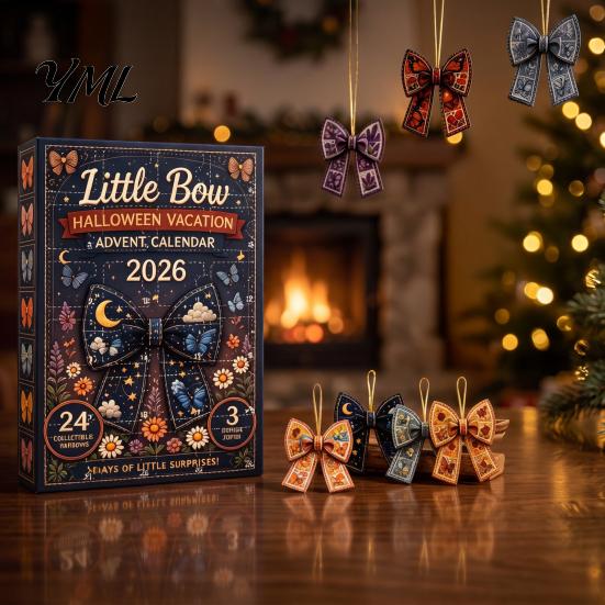 Acrylic Holiday Tree Pendants 24Pcs Christmas Advent Calendar with Retro 2D Flat Bow Ornaments, Decorative Romantic Home Decor Accents Countdown