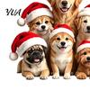Puppy Themed Christmas Decor Santa Hat Dog Wall Sticker, Waterproof PVC Self Adhesive Mural Decal, Removable for Living Room Bedroom Holiday
