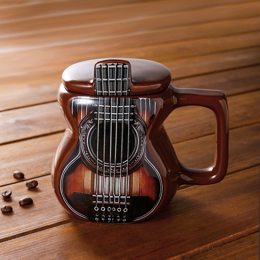 Ceramics Musical Instrument Coffee Mug Guitar Pattern Handcrafted Coffee Cup Durable Guitar Shaped Desktop Ornament Drinkware