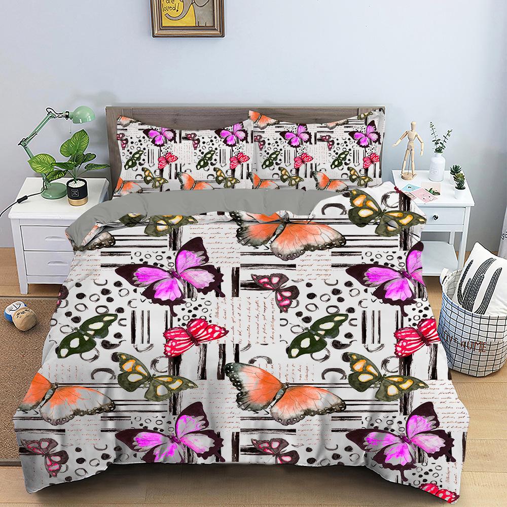 Комплект постельного белья с 3D цифровой печатью, красочный пододеяльник с принтом бабочки, наволочка AU180 * 210, мягкая комната для девочек, домашнее украшение на молнии
