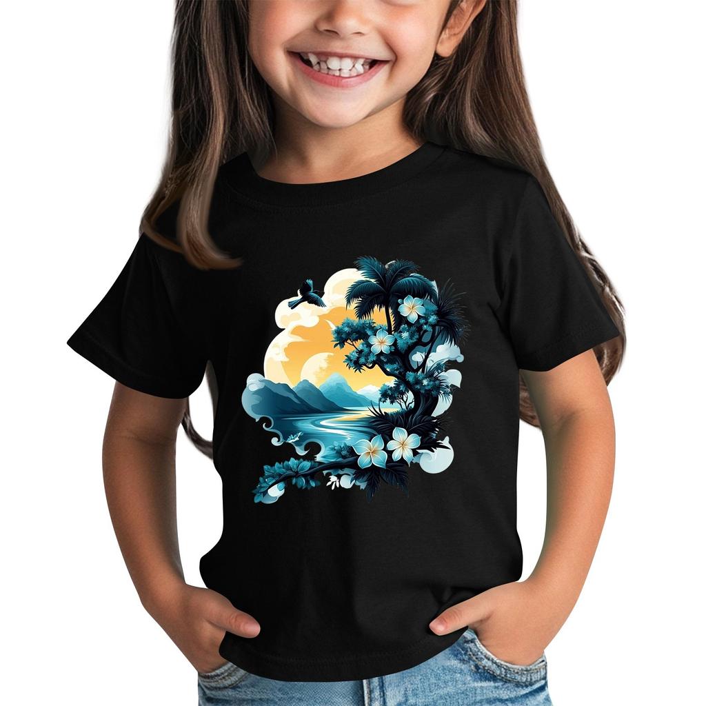 Children's Fashion Daily Printed Round Neck Short Sleeved Casual T-shirt Top