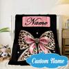 Custom Name Leopard Print Bow Blanket bed sofa Blanket Flannel Blanket for Camping, Hiking, Picnic Essentials,gift for Fan family